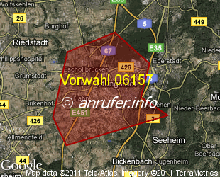 Vorwahlkarte 06157 – Pfungstadt