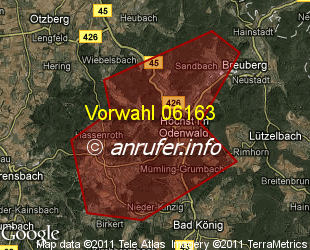 Vorwahlkarte 06163 – Höchst i Odw