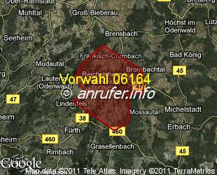 Vorwahlkarte 06164 – Reichelsheim Odenwald
