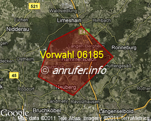 Vorwahlkarte 06185 – Hammersbach Hess