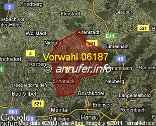 Vorwahlkarte 06187 – Schöneck