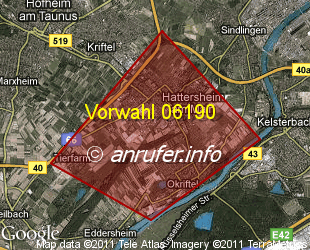 Vorwahlkarte 06190 – Hattersheim a Main