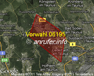 Vorwahlkarte 06195 – Kelkheim Taunus