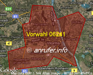 Vorwahlkarte 06241 – Worms