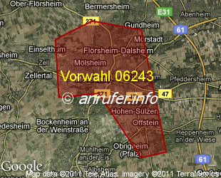 Vorwahlkarte 06243 – Monsheim