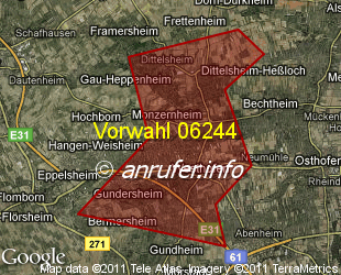 Vorwahlkarte 06244 – Westhofen Rheinhess