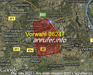 Vorwahlkarte 06247 – Worms-Pfeddersheim