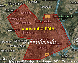 Vorwahlkarte 06249 – Guntersblum