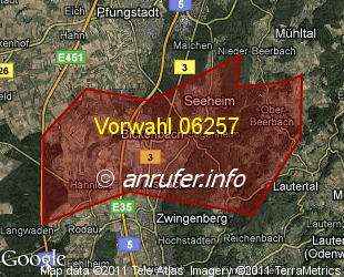 Vorwahlkarte 06257 – Seeheim-Jugenheim