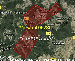 Vorwahlkarte 06286 – Walldürn-Rippberg