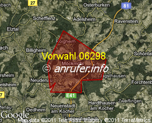 Vorwahlkarte 06298 – Möckmühl