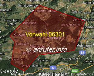 Vorwahlkarte 06301 – Otterbach Pfalz