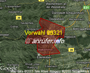 Vorwahlkarte 06321 – Neustadt an der Weinstraße