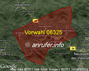 Vorwahlkarte 06325 – Lambrecht Pfalz