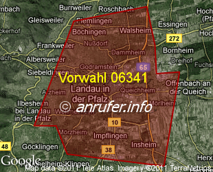 Vorwahlkarte 06341 – Landau in der Pfalz