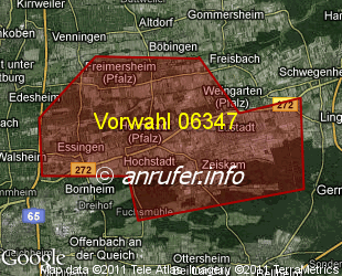 Vorwahlkarte 06347 – Hochstadt Pfalz