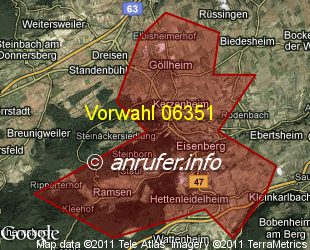 Vorwahlkarte 06351 – Eisenberg Pfalz