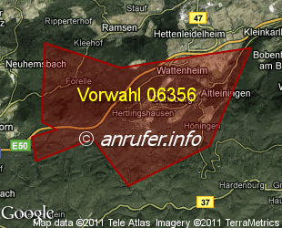 Vorwahlkarte 06356 – Carlsberg Pfalz