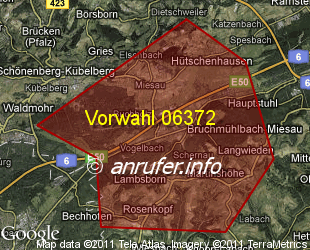 Vorwahlkarte 06372 – Bruchmühlbach-Miesau