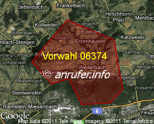 Vorwahlkarte 06374 – Weilerbach