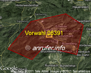 Vorwahlkarte 06391 – Dahn