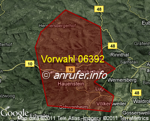 Vorwahlkarte 06392 – Hauenstein Pfalz