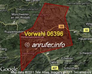 Vorwahlkarte 06396 – Hinterweidenthal