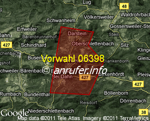 Vorwahlkarte 06398 – Vorderweidenthal