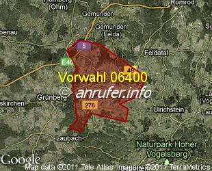 Vorwahlkarte 06400 – Mücke