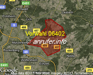 Vorwahlkarte 06402 – Hungen