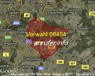 Vorwahlkarte 06404 – Lich Hess