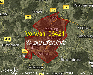 Vorwahlkarte 06421 – Marburg