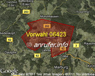 Vorwahlkarte 06423 – Wetter Hessen