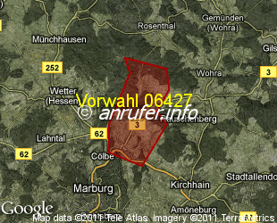 Vorwahlkarte 06427 – Cölbe-Schönstadt