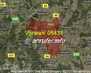 Vorwahlkarte 06431 – Limburg a d Lahn