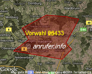 Vorwahlkarte 06433 – Hadamar