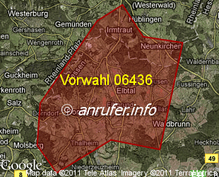 Vorwahlkarte 06436 – Dornburg Hess