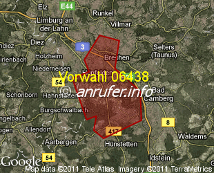 Vorwahlkarte 06438 – Hünfelden