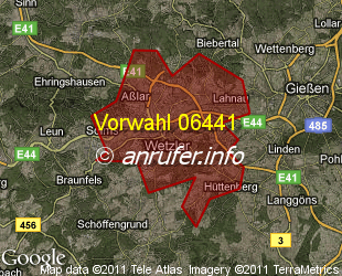 Vorwahlkarte 06441 – Wetzlar