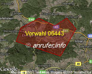Vorwahlkarte 06443 – Ehringshausen Dill