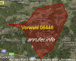 Vorwahlkarte 06446 – Hohenahr