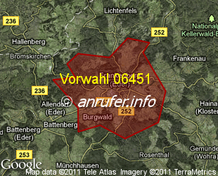 Vorwahlkarte 06451 – Frankenberg Eder