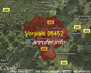 Vorwahlkarte 06452 – Battenberg Eder