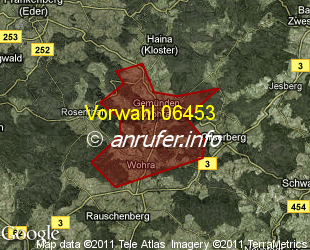 Vorwahlkarte 06453 – Gemünden Wohra