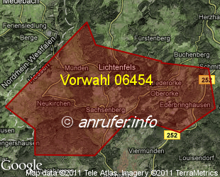 Vorwahlkarte 06454 – Lichtenfels-Sachsenberg