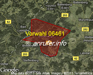 Vorwahlkarte 06461 – Biedenkopf