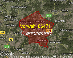 Vorwahlkarte 06471 – Weilburg