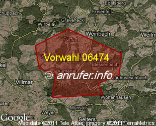 Vorwahlkarte 06474 – Villmar-Aumenau
