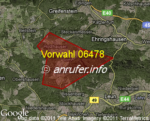 Vorwahlkarte 06478 – Greifenstein-Ulm