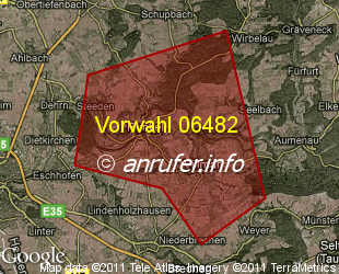 Vorwahlkarte 06482 – Runkel